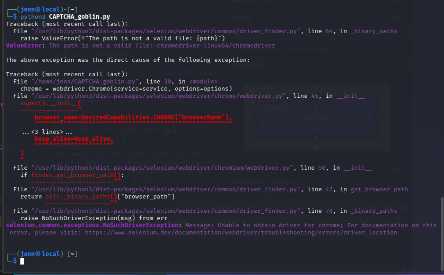 running CAPTCHA_goblin.py first attempt error
